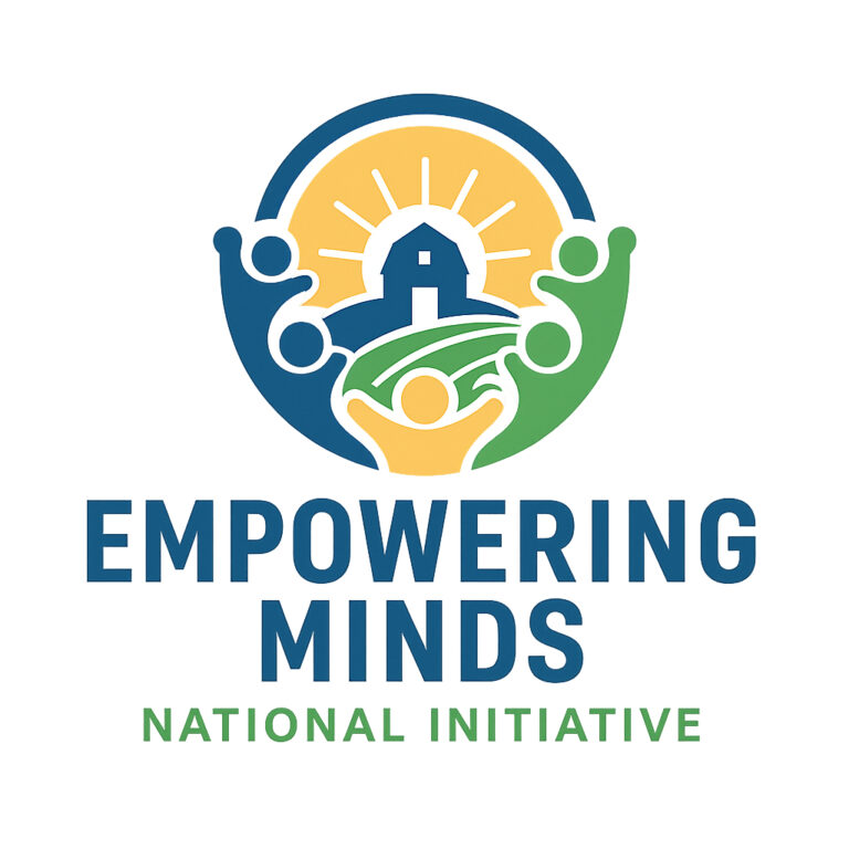 Empowering Minds National Initiative logo: people supporting a rural community.